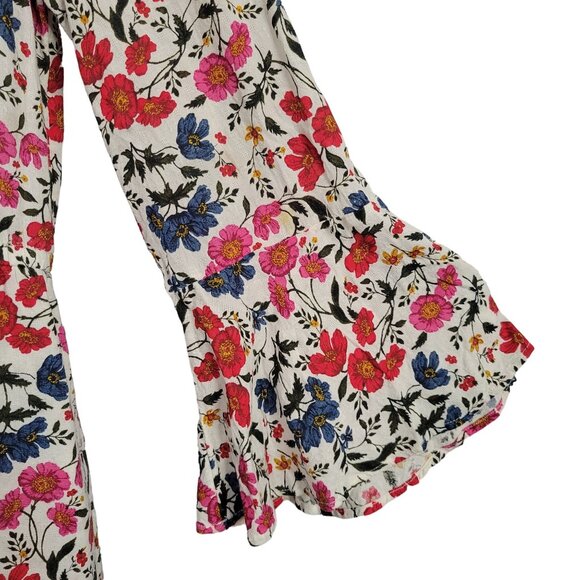 American Eagle Outfitters Size L Romper Floral Adjustable Neck Bell Sleeve Flowy - Picture 8 of 11